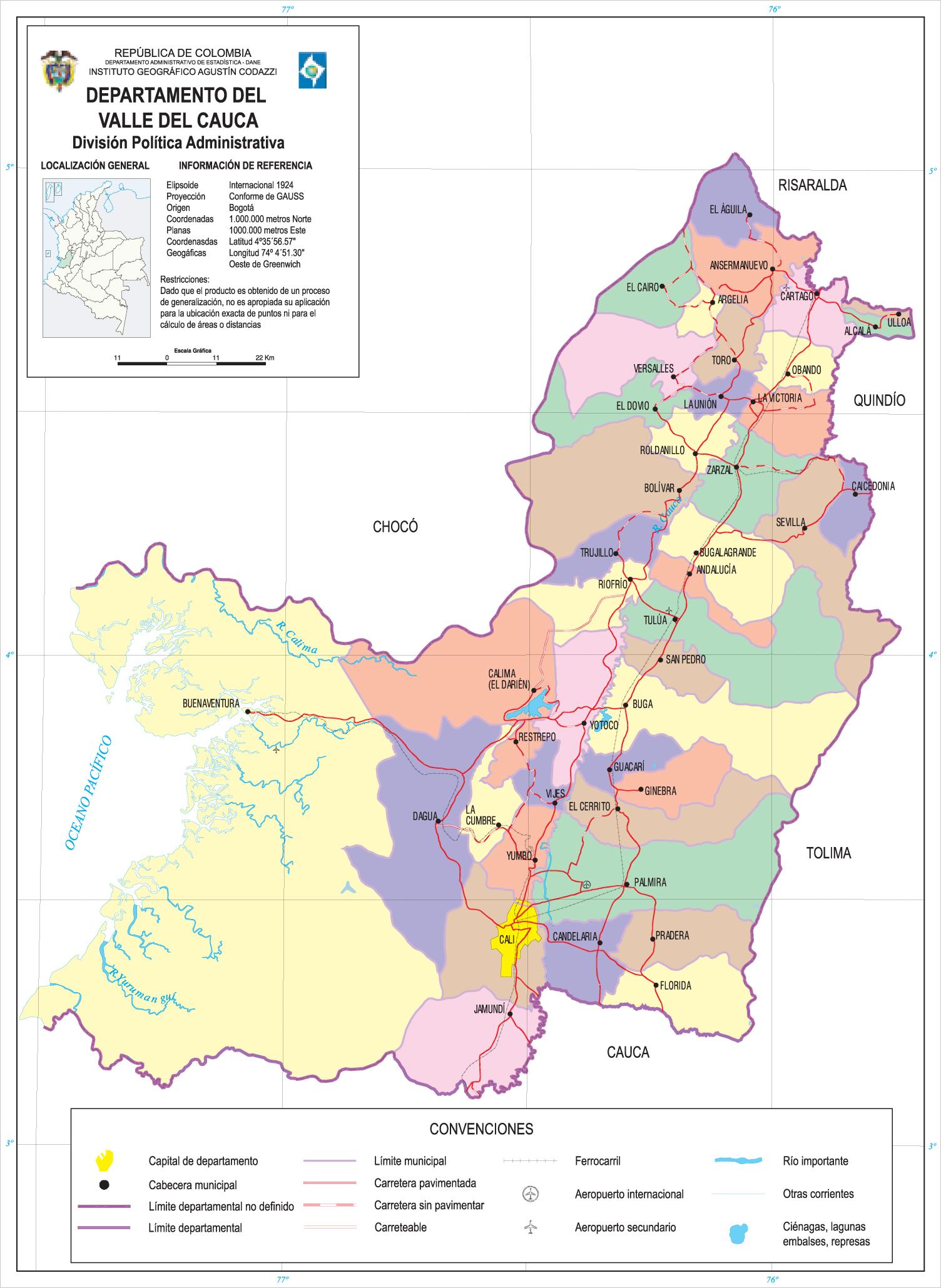 Mapa del departamento del Valle del Cauca